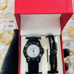 Timeti rubber watch and leather bracelet set boxed