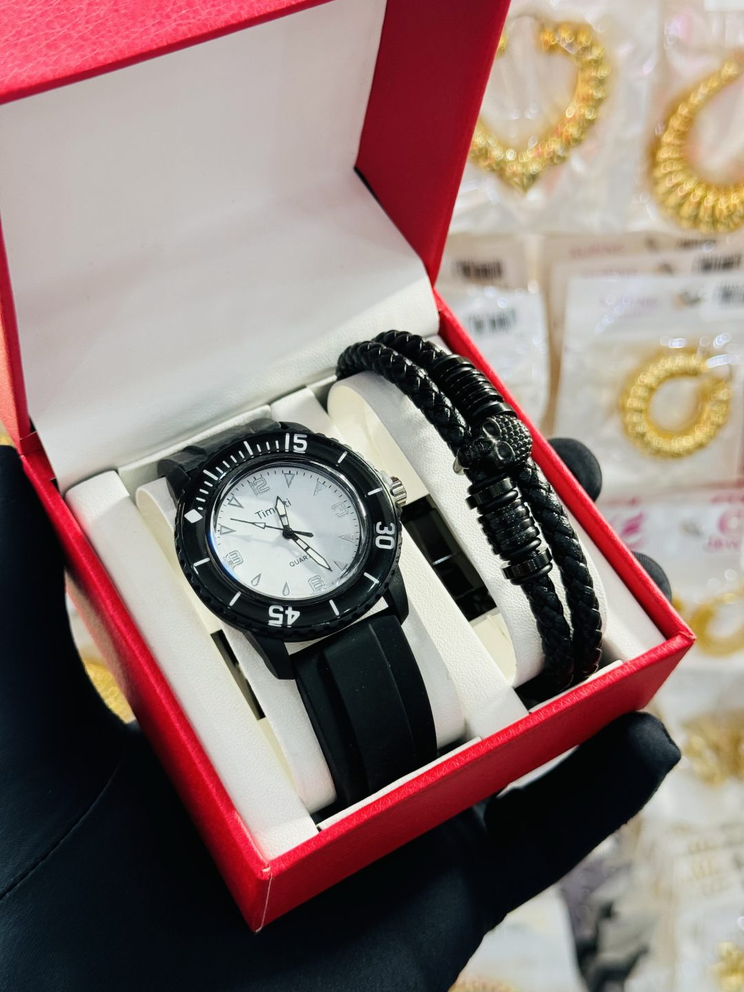 Timeti rubber watch and leather bracelet set boxed - Image 2