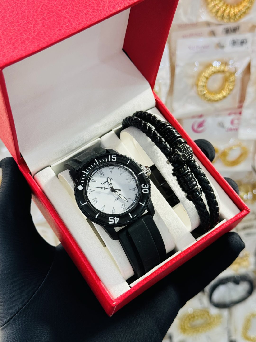 Timeti rubber watch and leather bracelet set boxed - Image 3