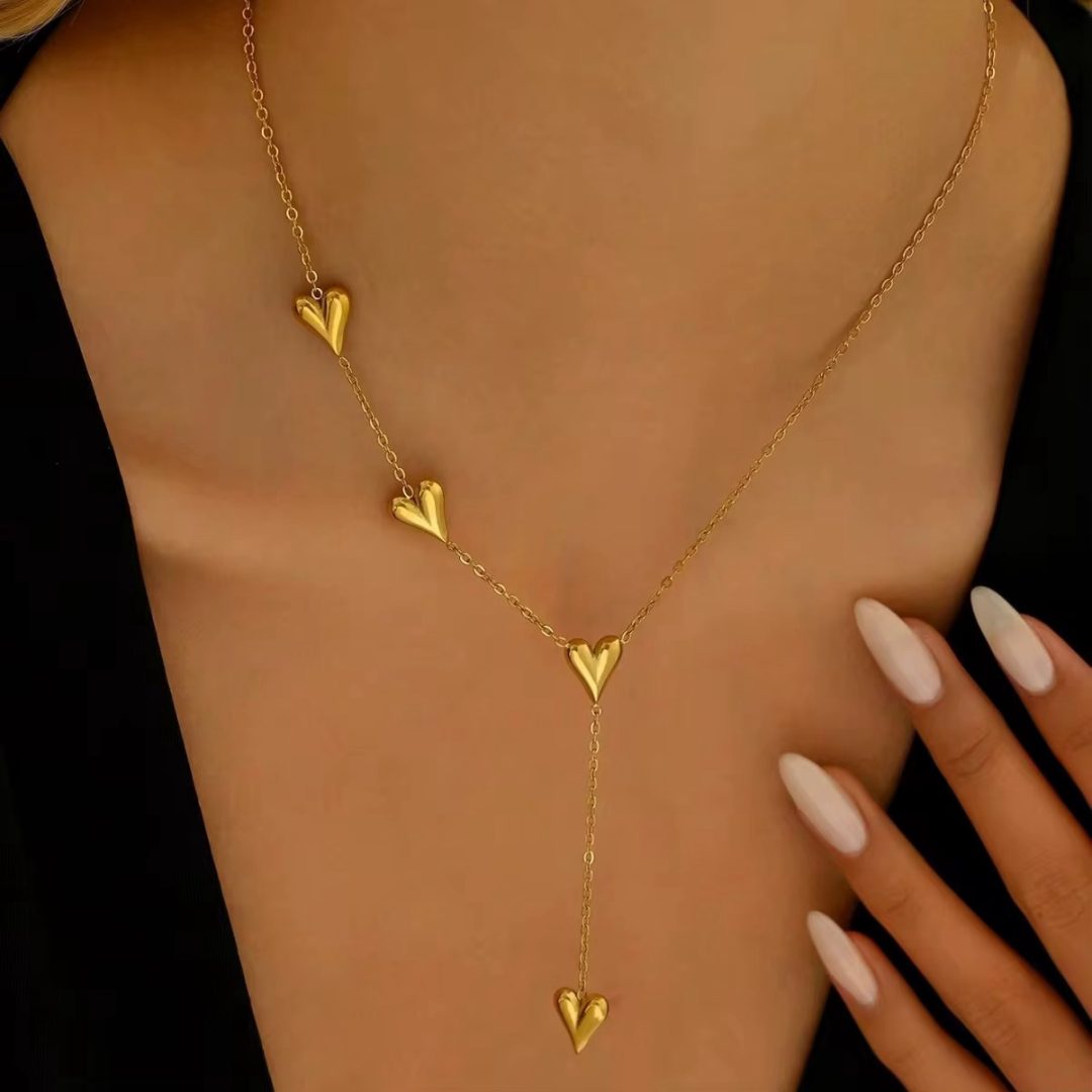 4 heart gold titanium necklace