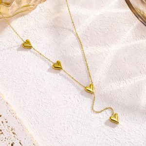 4 heart gold titanium necklace