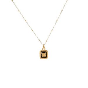 Black butterfly titanium Göld necklace
