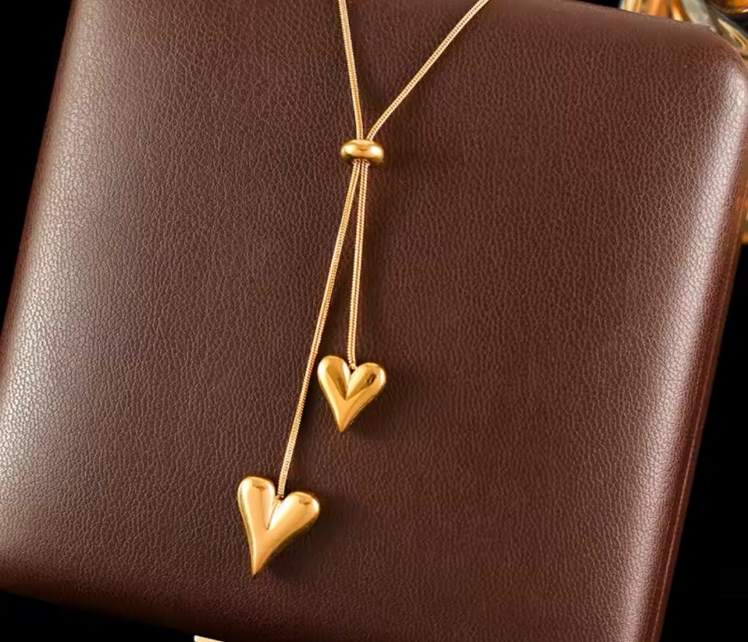 Cute double heart titanium necklace - Image 2