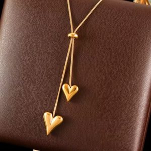 Cute double heart titanium necklace