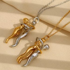 Hugging titanium steel gold silver necklace