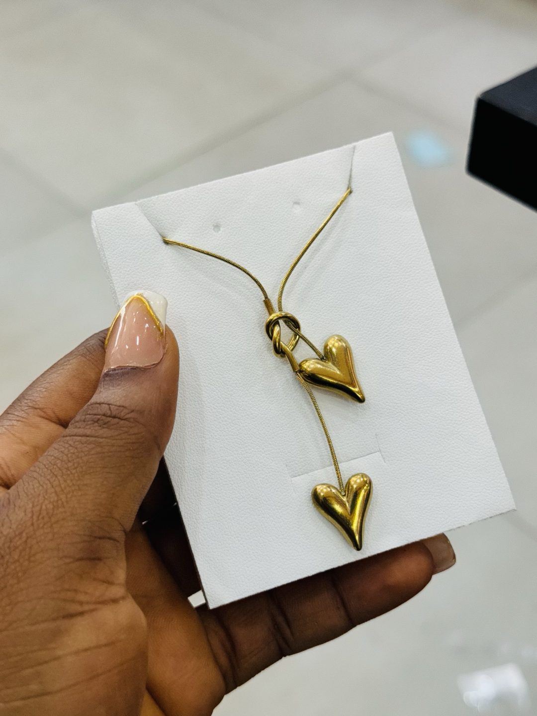 Cute double heart titanium necklace