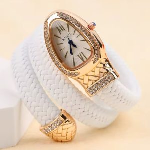 BVLGARI white leather spiral watch