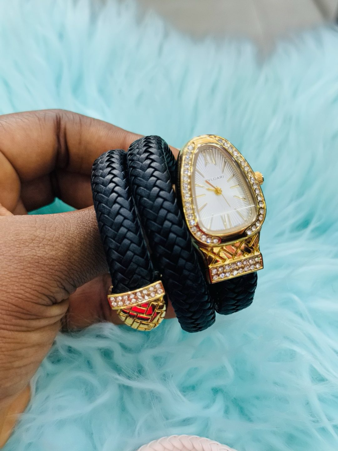 BVLGARI BLACK LEATHER WATCH