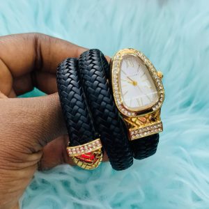 BVLGARI BLACK LEATHER WATCH