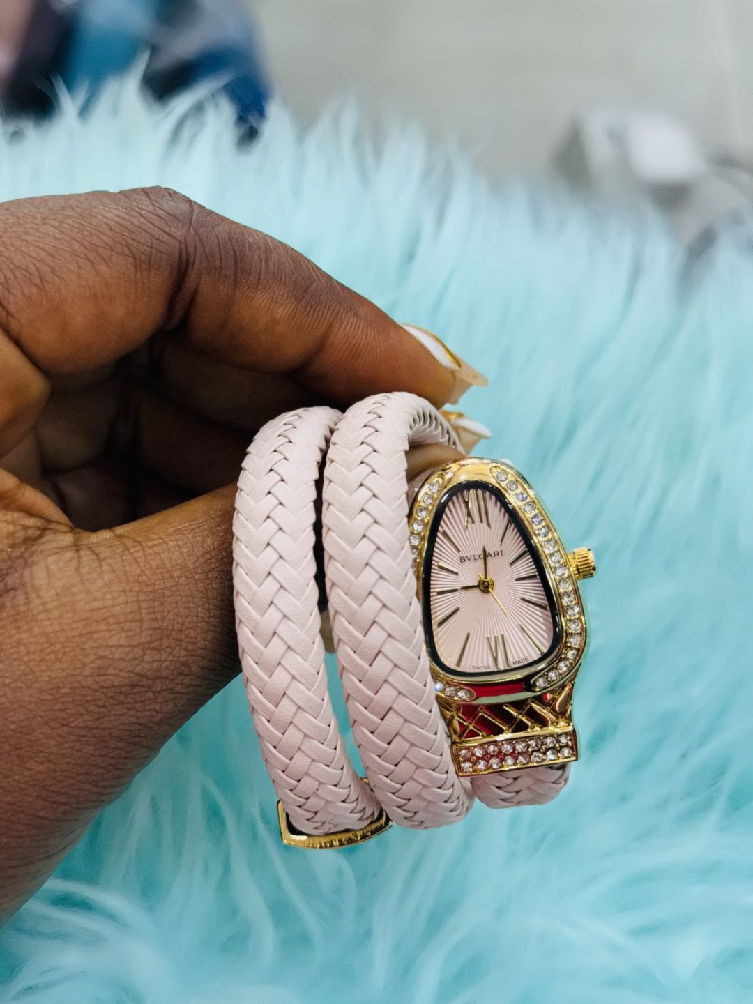 BVLGARI PINK LEATHER SPIRAL WATCH