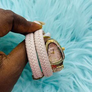 BVLGARI PINK LEATHER SPIRAL WATCH