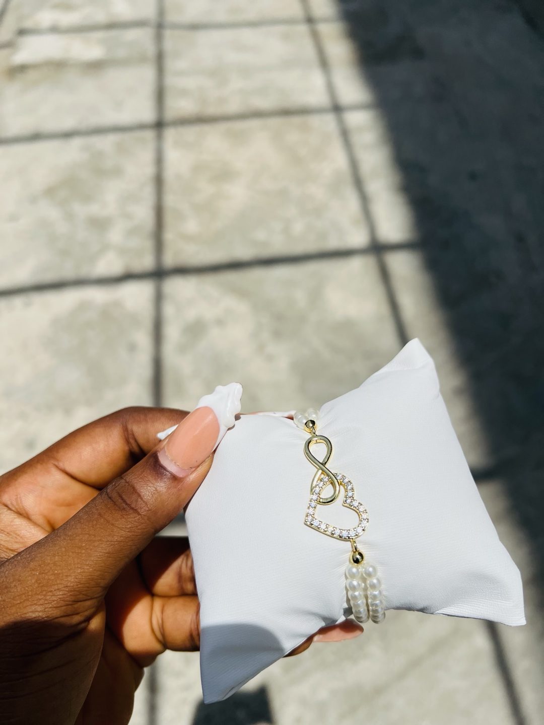 Double heart fresh water pearl bracelet