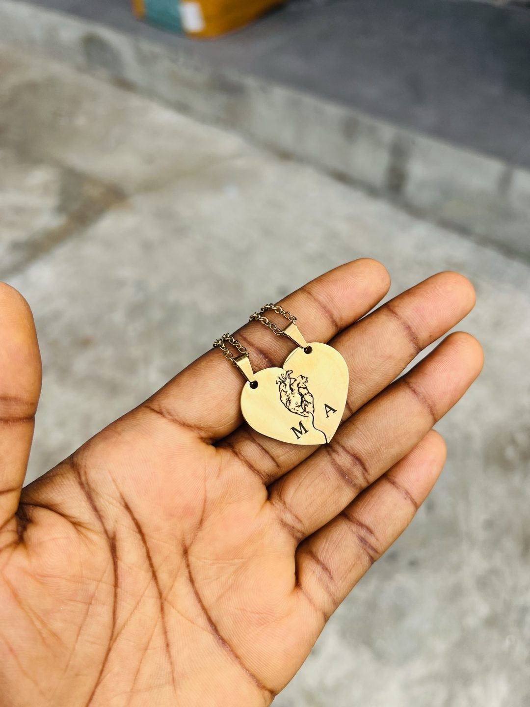 Engraved heart with initials
