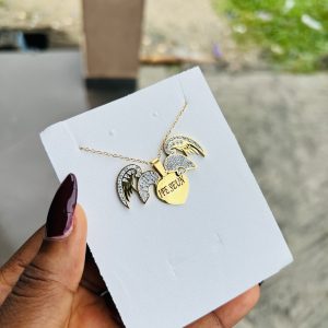 Double winged locket engraved necklace