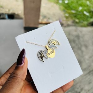 Double winged locket engraved necklace