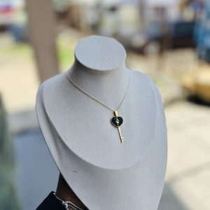 Black locket key engraved necklace