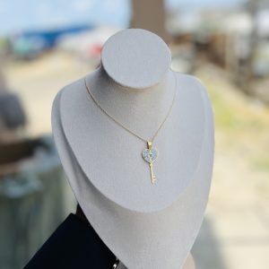 White locket key engraved necklace