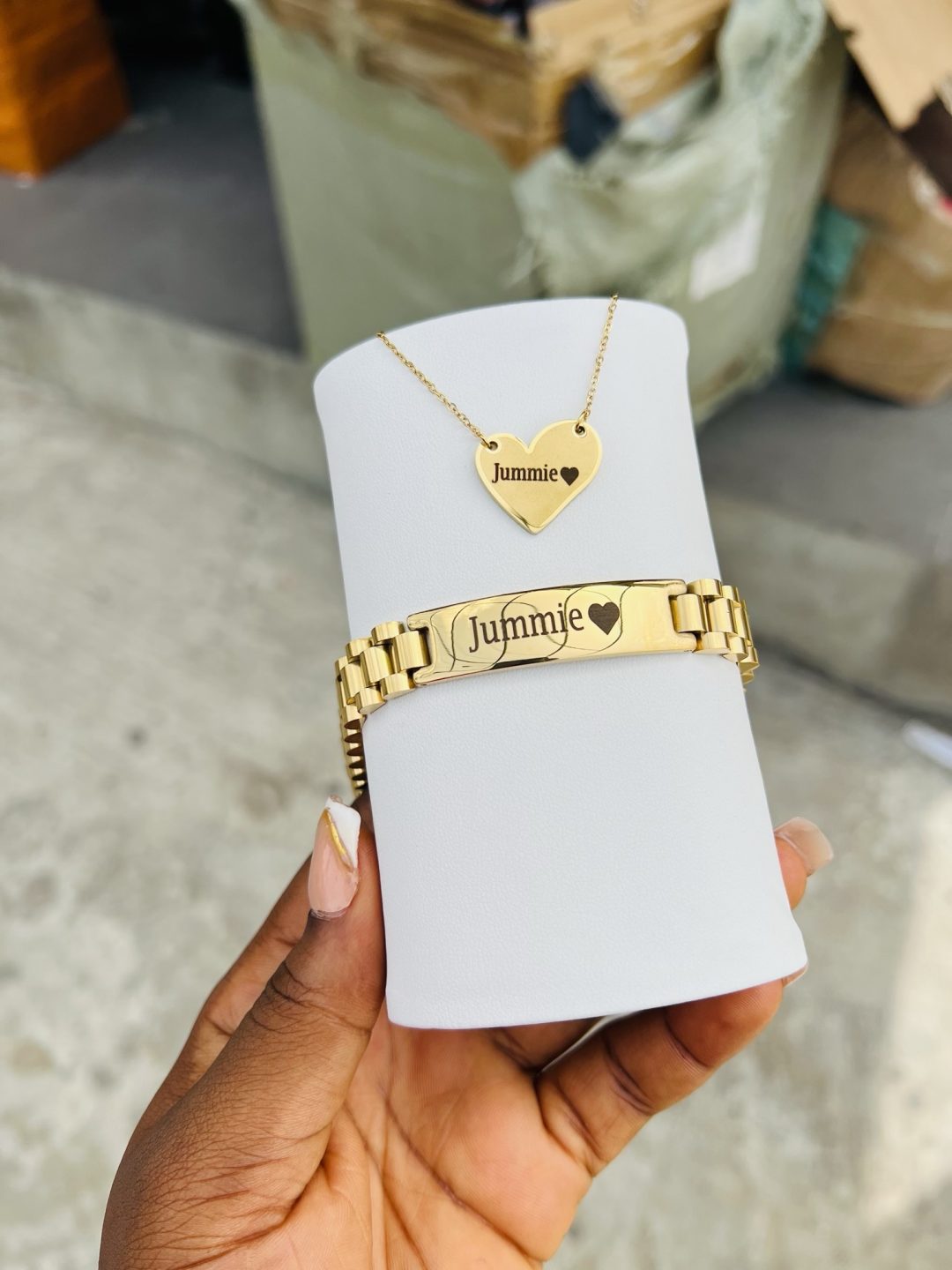 Love Necklace and bracelet engraved combo