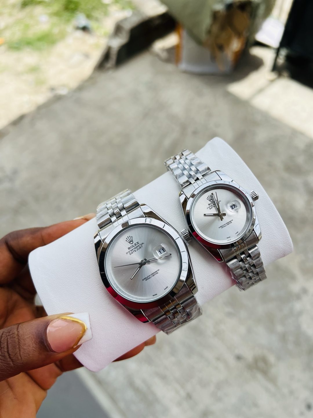 Rolex Silver couples watch set