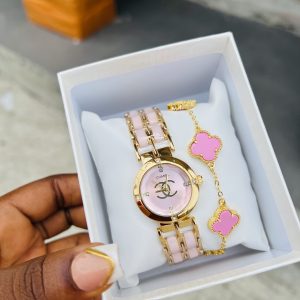 Channel pink watch combo with box