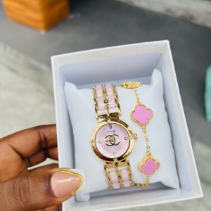 Channel pink watch combo with box