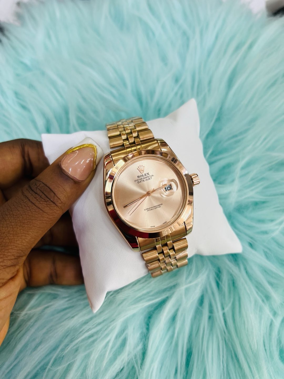 Rolex rose gold male plain dial