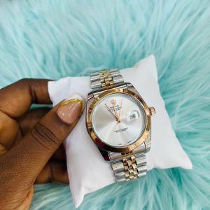 Rolex male silver and rosegold plain dial