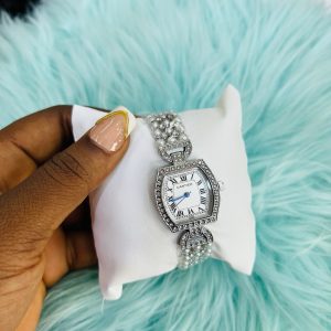 Cartier beaded  female tank silver watch
