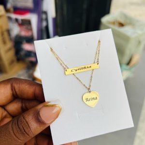 Double love step engraved necklace
