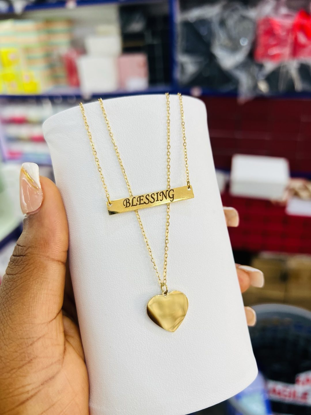 Double love step engraved necklace