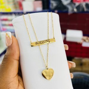 Double love step engraved necklace