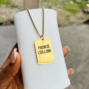 Engraved Gold Dog tag necklace
