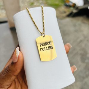 Engraved Gold Dog tag necklace