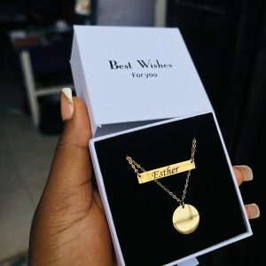 Double step circle engraved female necklace