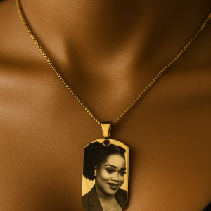 Gold square Picture engraved necklace