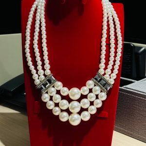 3 layered beaded pearl set (silver)