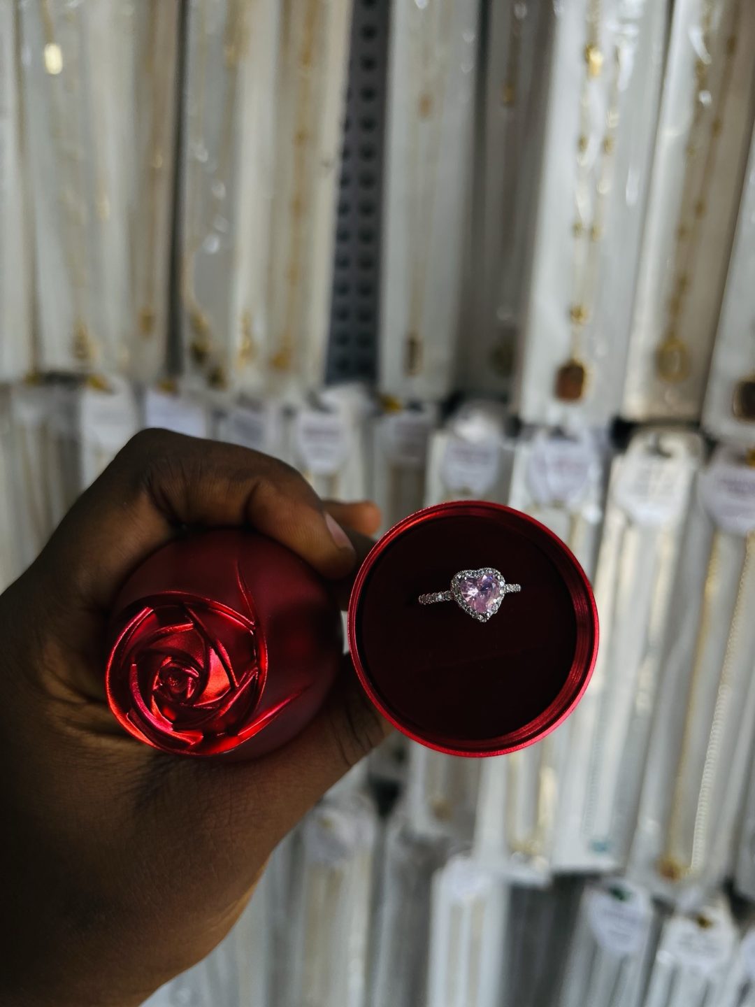 Pink stone pandora promise ring with exact box