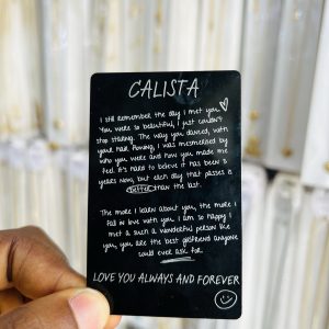 Engraved love card with barcode