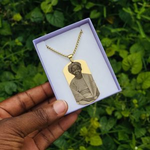 Gold square Picture engraved necklace