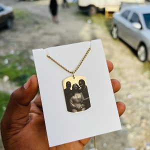 Gold square Picture engraved necklace
