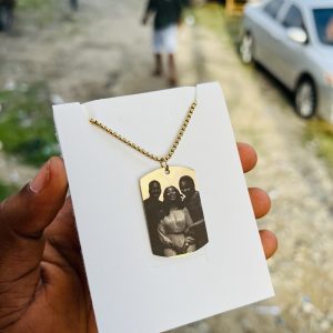 Gold square Picture engraved necklace