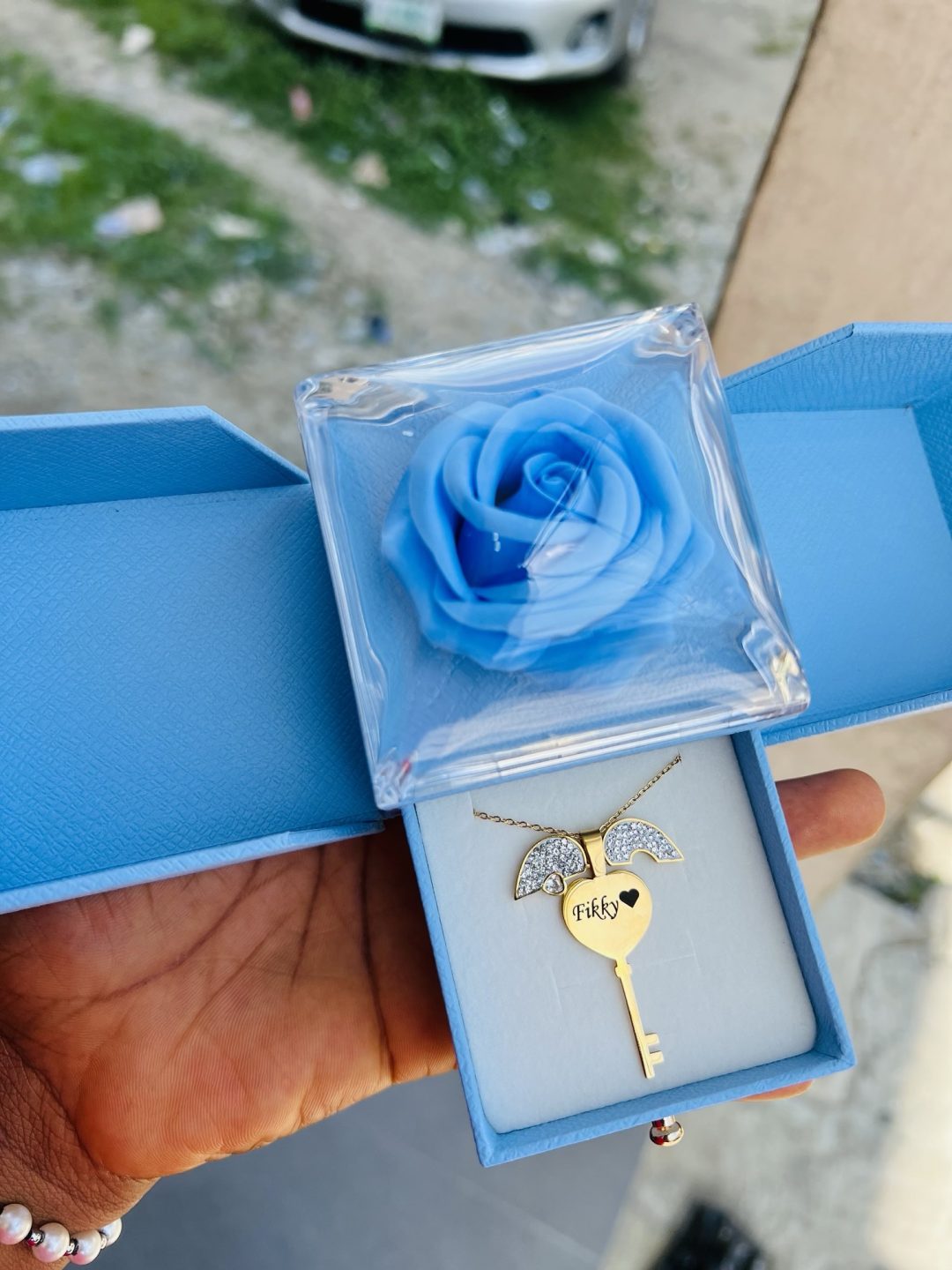 Key engraved necklace with exact box!!
