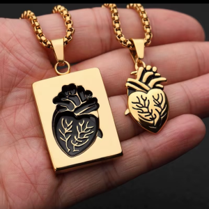 Barcode anatomy gold couples necklace