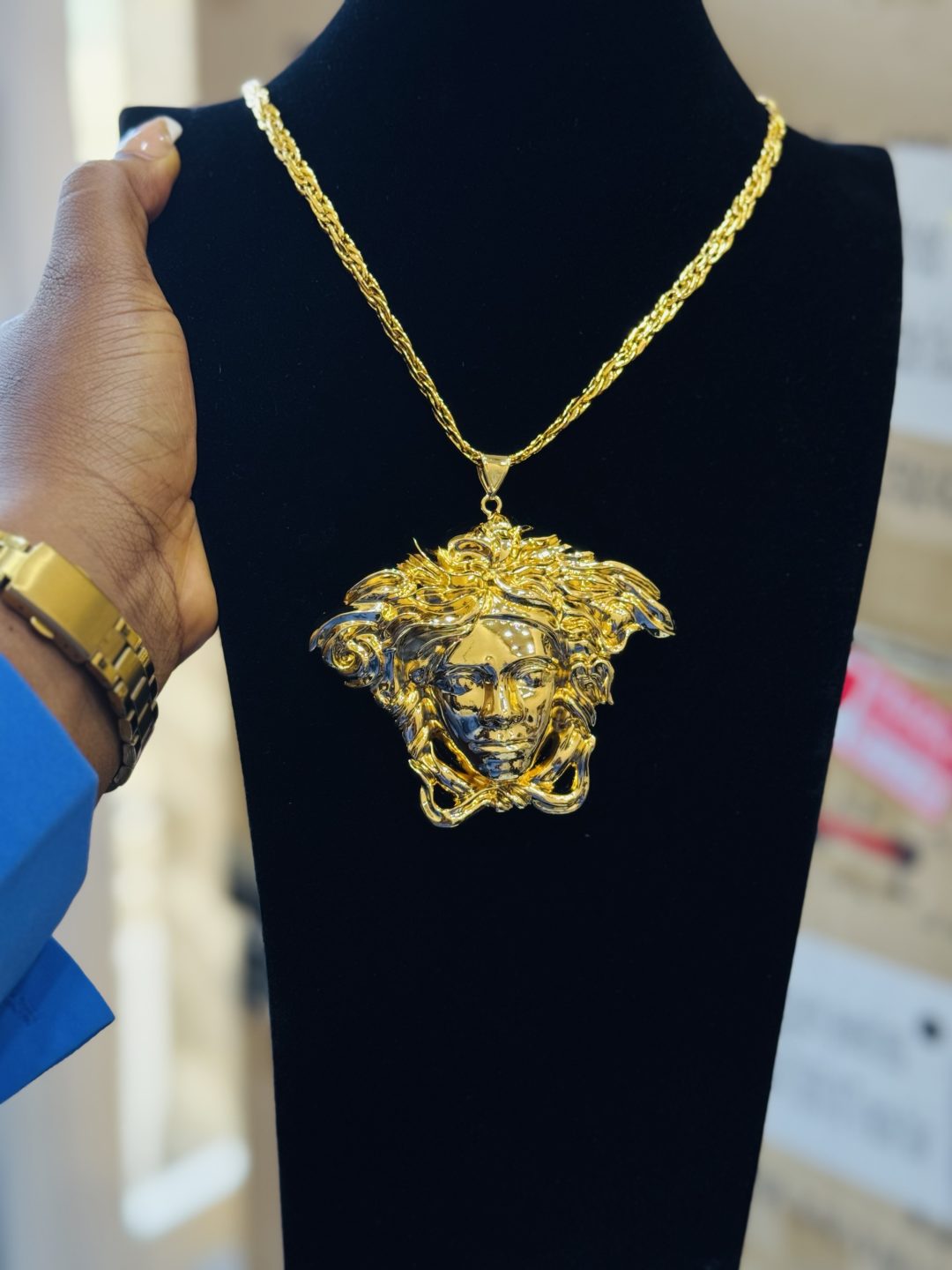 Versace Italian gold plated pendant and chain - Image 3