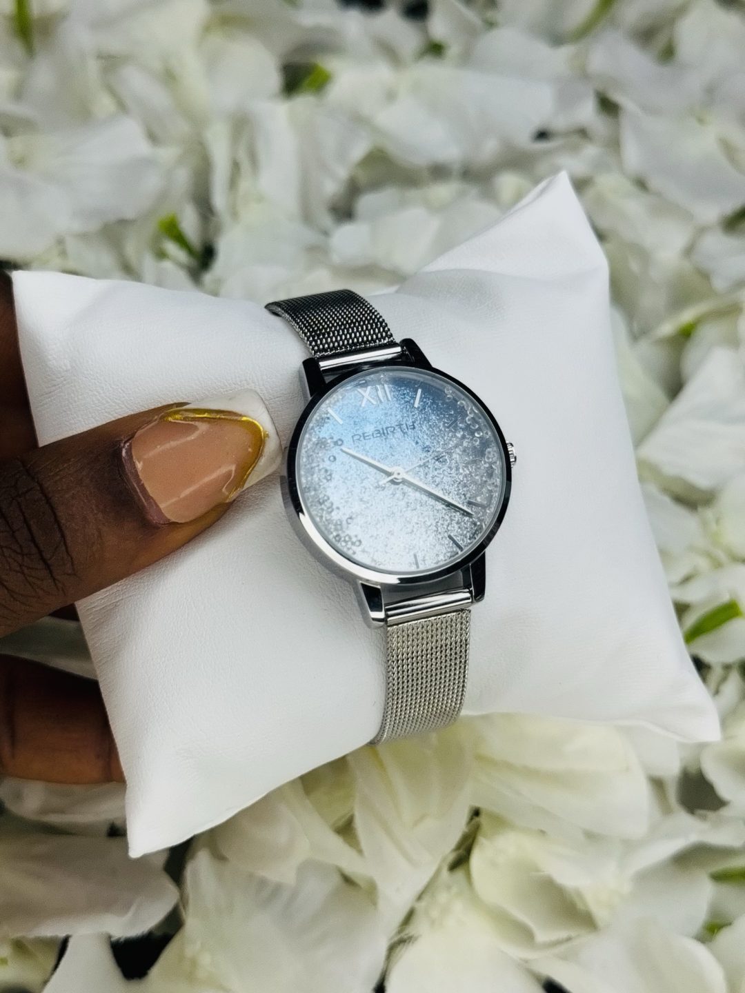Rebirth silver sea blue watch
