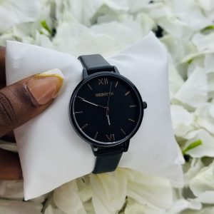 Rebirth black leather female watch boxed 001