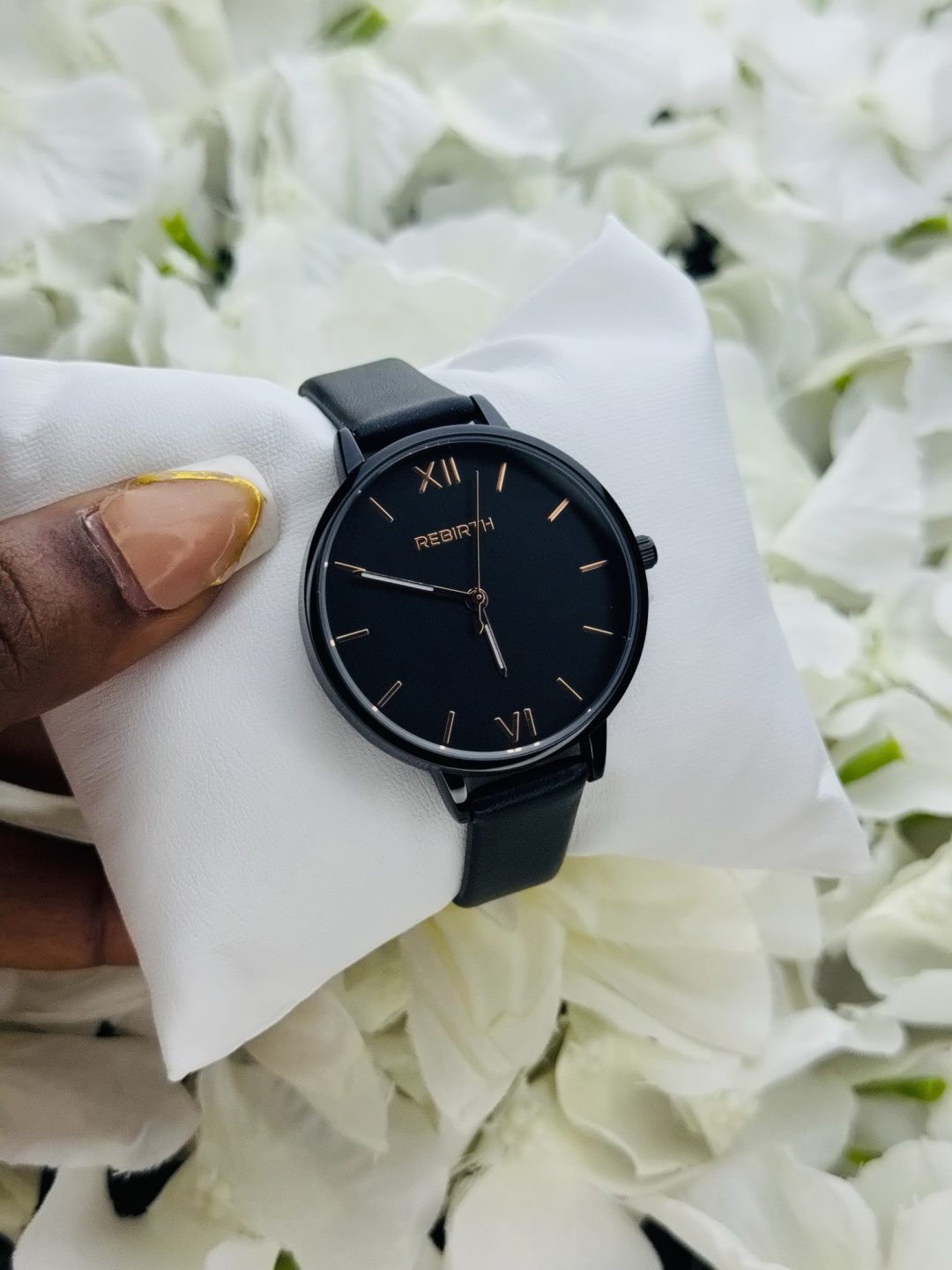 Rebirth black leather female watch boxed 001 - Image 3