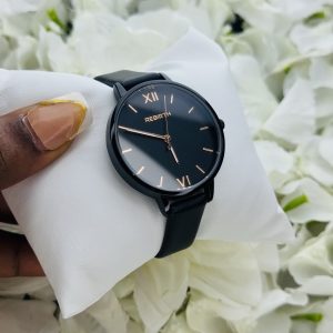Rebirth black leather female watch boxed 001