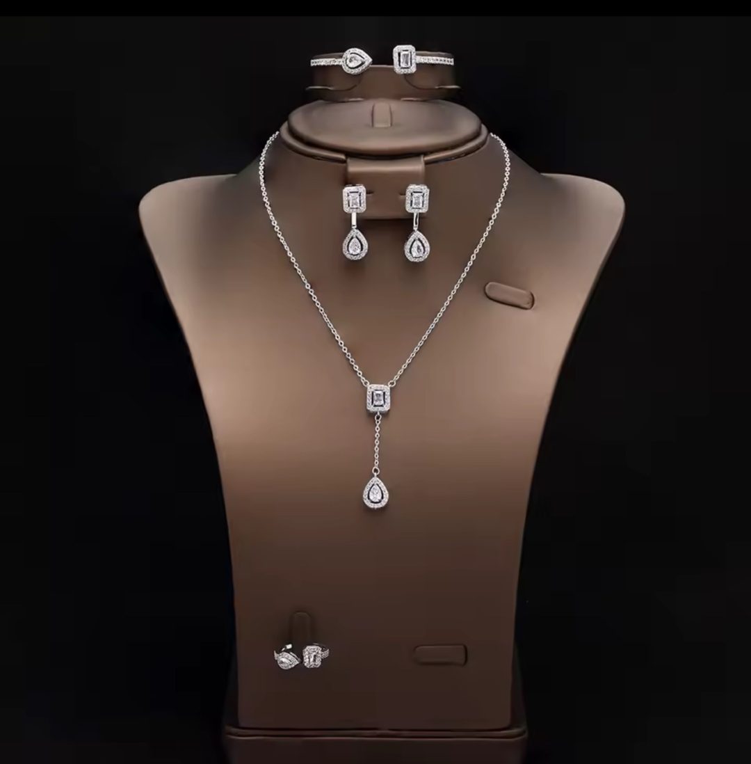 Pandora style silver water drop  CZ set - Image 2