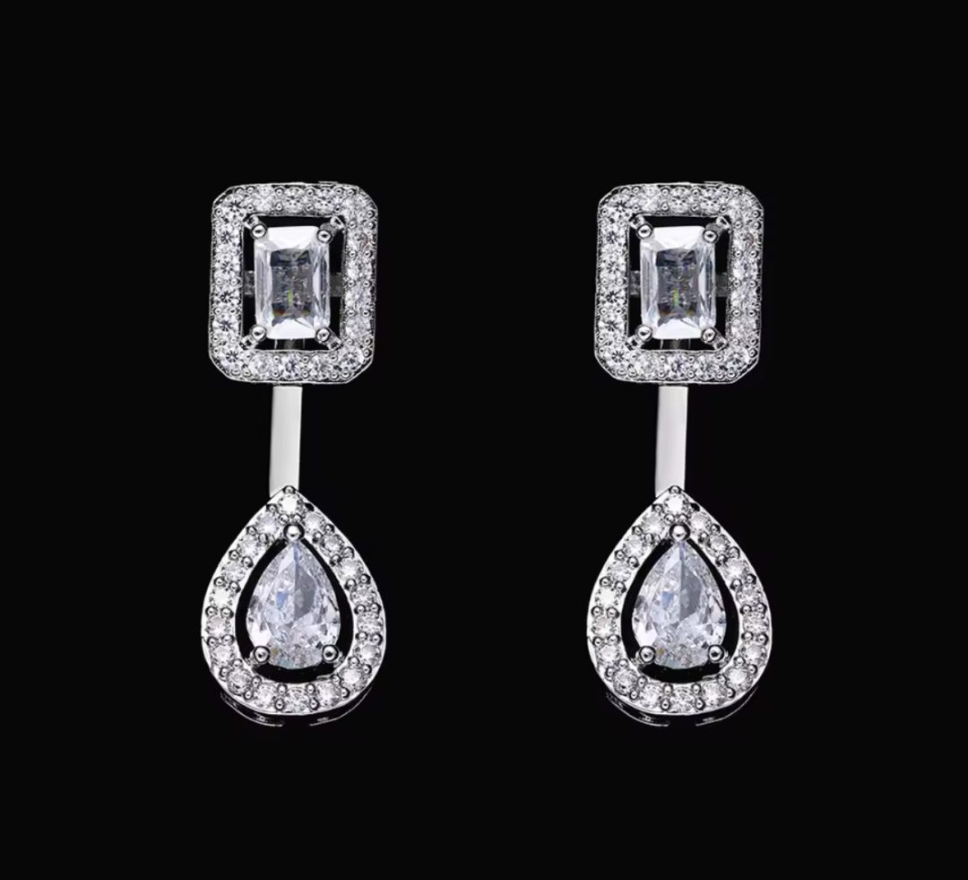 Pandora style silver water drop  CZ set - Image 3